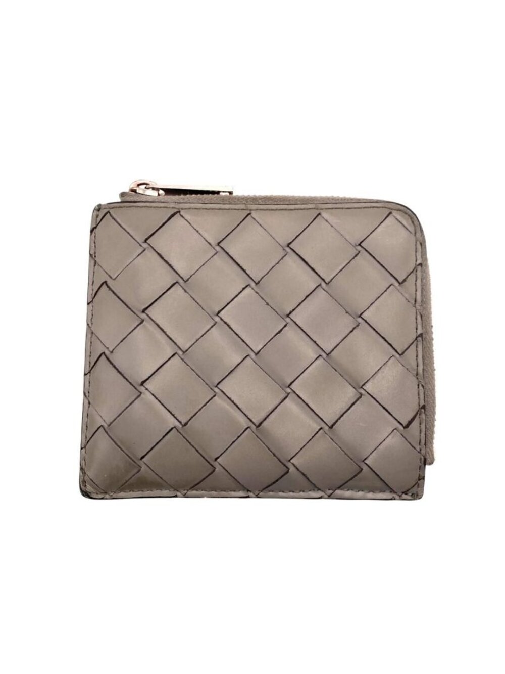 Bottega Veneta Coin Purse Stamp Square Zip Around Wallet Leather Gray